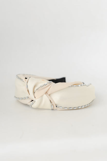 Cream Rhinestone Knotted Headband flat lay
