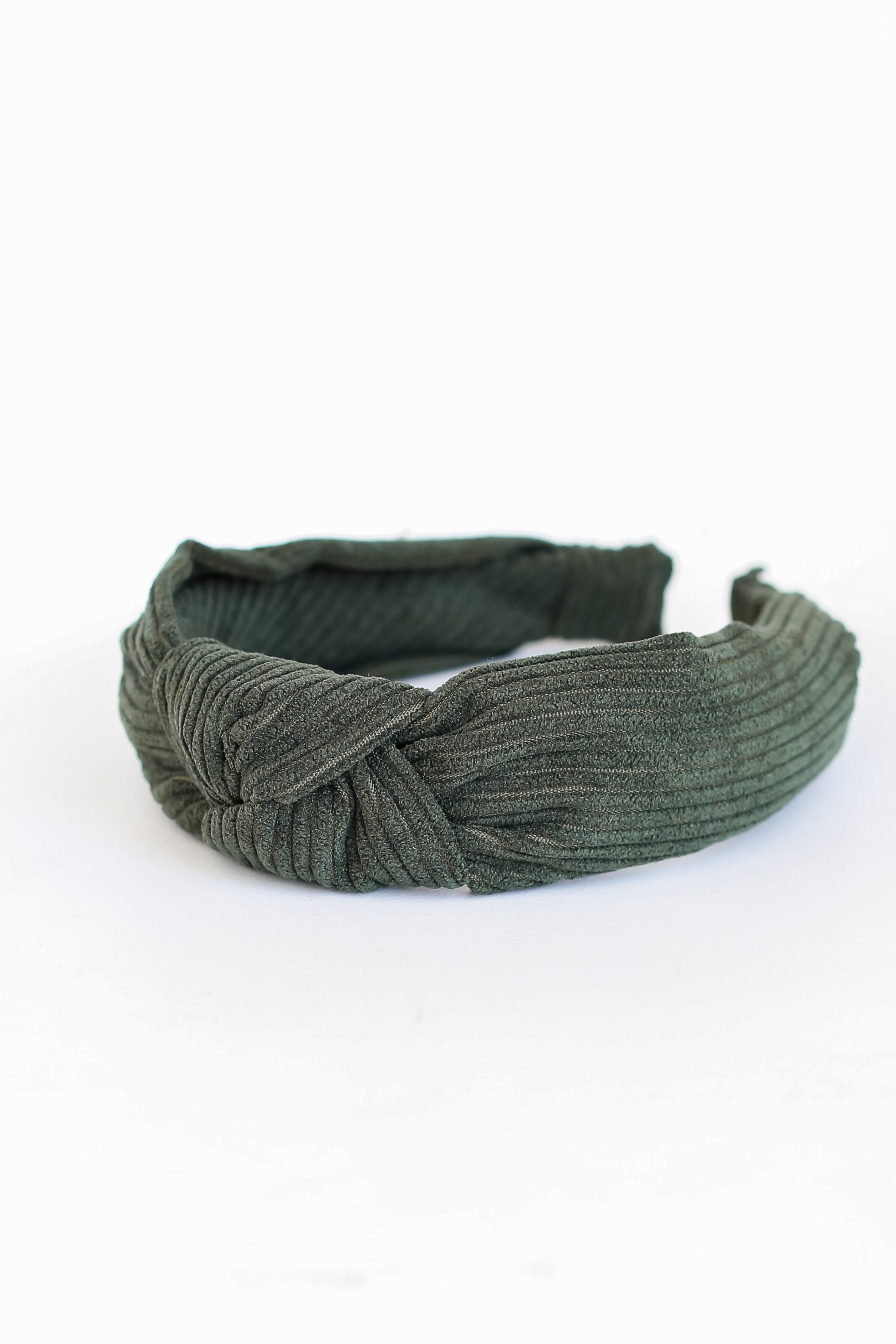 green Corduroy Knotted Headband flat lay