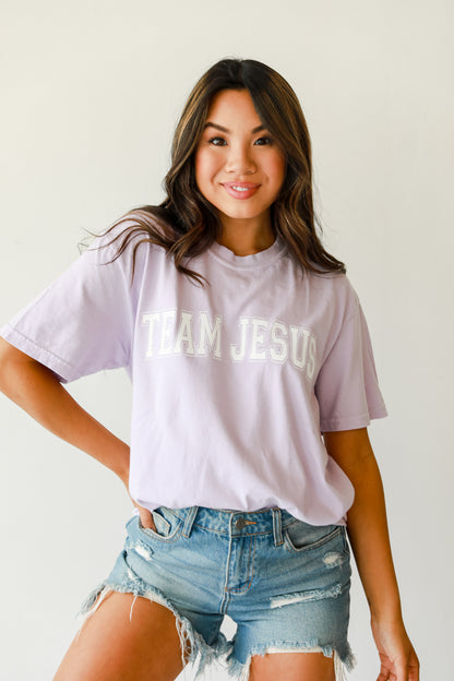 Lavender Team Jesus Tee front view