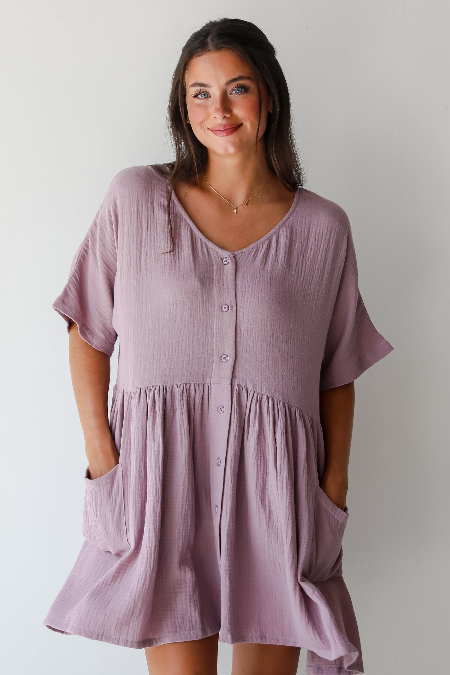 Cute On Cue Lilac Linen Babydoll Mini Dress