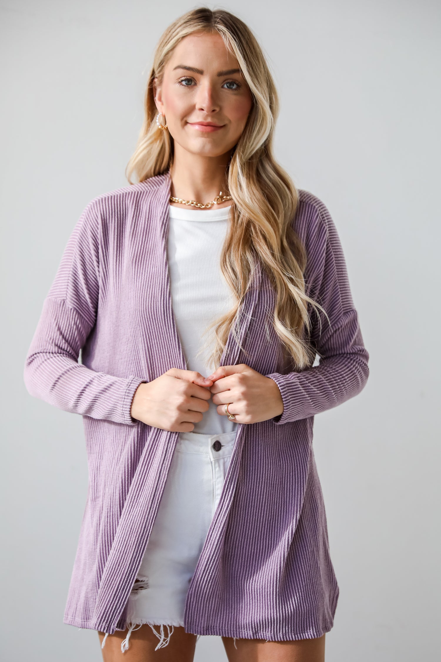 lavender cardigan