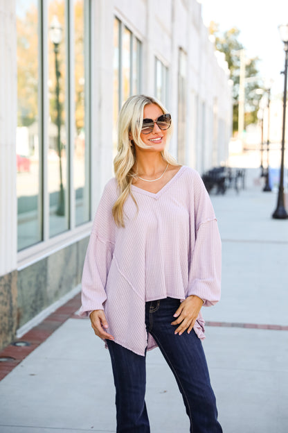 Effortless Looks Lavender Waffle Knit Top