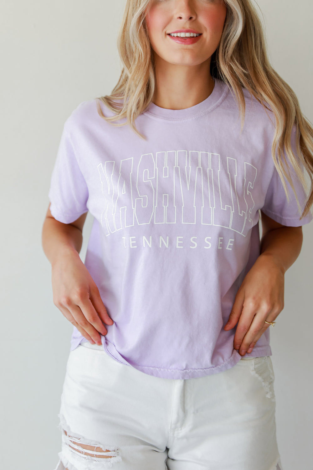 Lavender Nashville Tennessee Cropped Tee on model