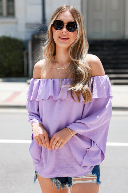 lavender Off-The-Shoulder Blouse on model