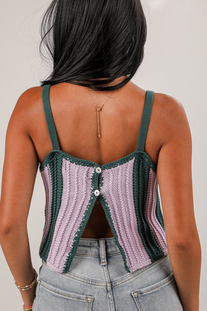 Serving Sweetness Lavender Striped Crochet Knit Tank