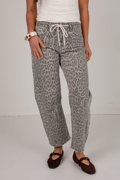Morgan Leopard High Waist Barrel Leg Jeans