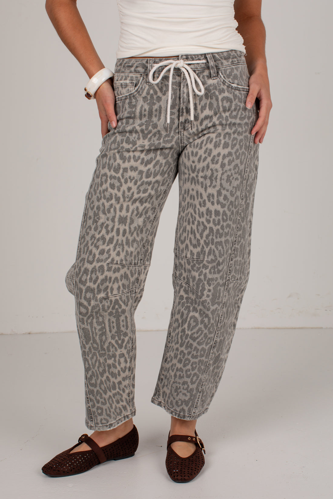 Morgan Leopard High Waist Barrel Leg Jeans