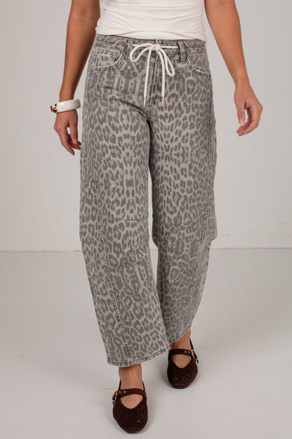 Morgan Leopard High Waist Barrel Leg Jeans