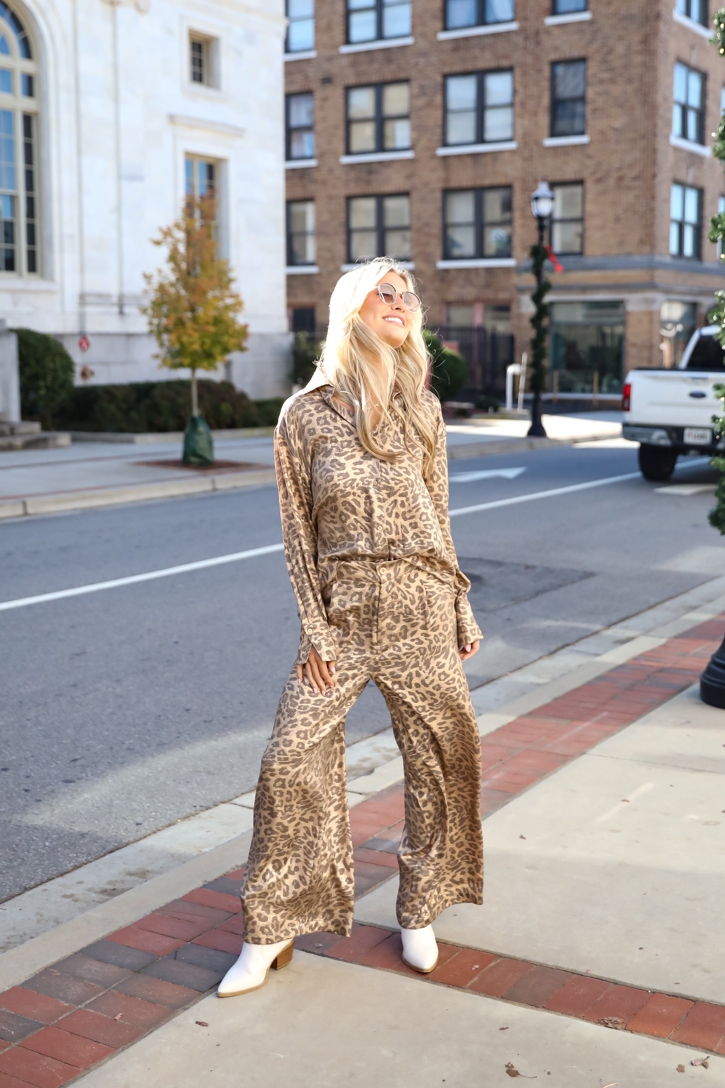 Wildly Poised Leopard Metallic Trouser Pants