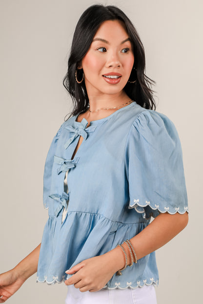 FINAL SALE - Best Day Light Blue Bow Blouse
