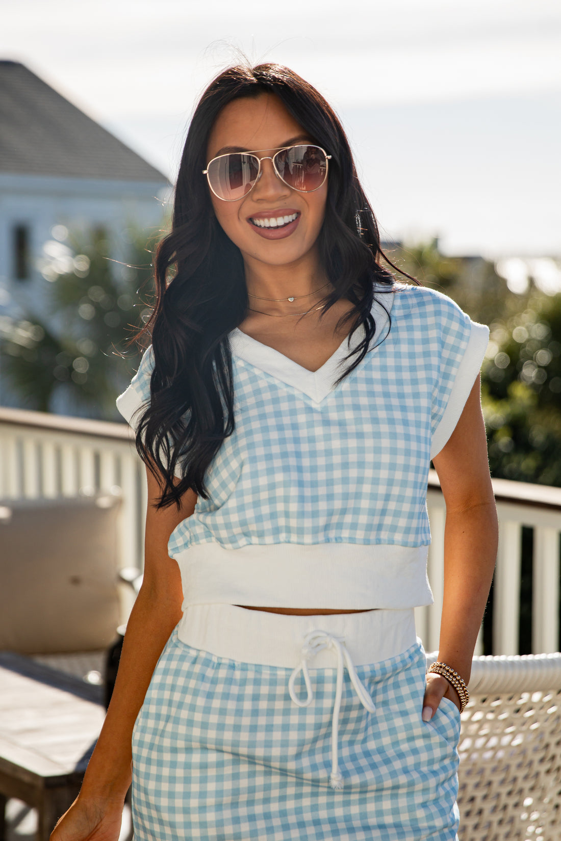 On The Move Light Blue Gingham Tank