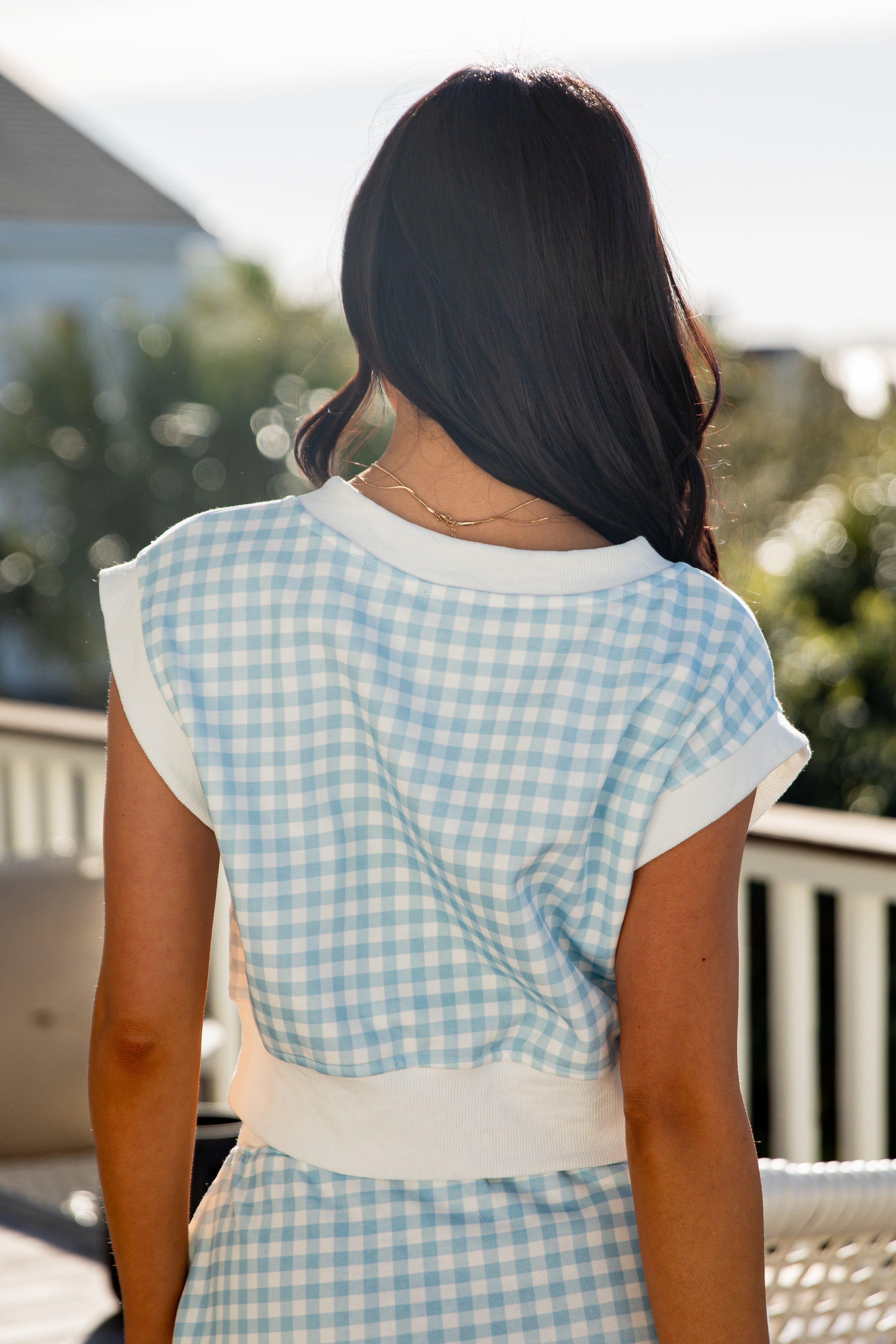 On The Move Light Blue Gingham Tank