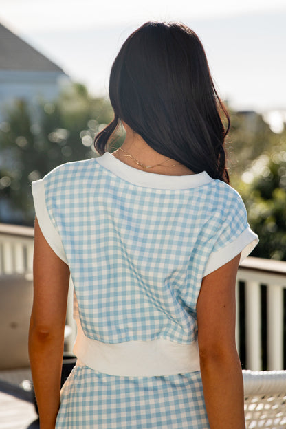 On The Move Light Blue Gingham Tank
