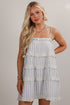 Wondrous Muse Light Blue Striped Tiered Ruffle Mini Dress