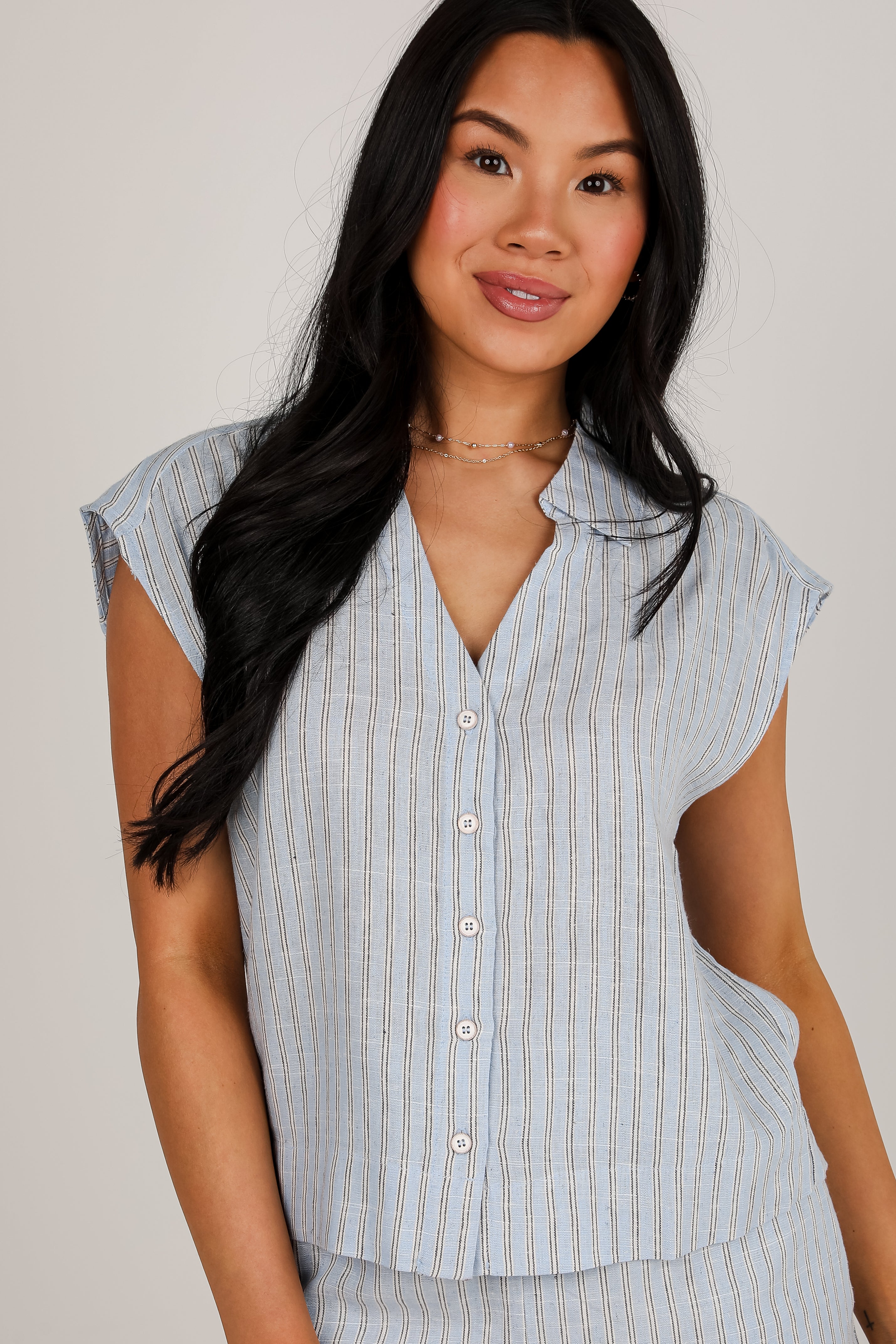 The Way It Is Light Blue Striped Blouse