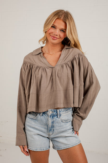 Quiet Charm Light Olive Ruffle Blouse