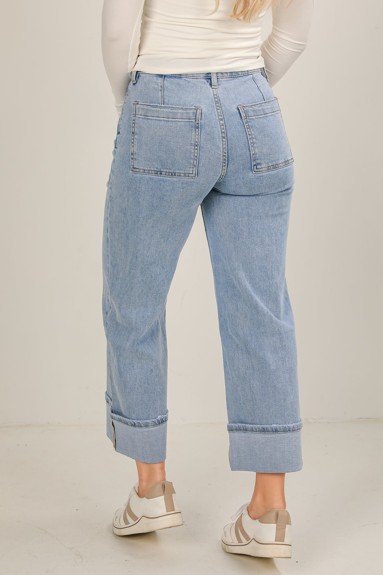 Camille Light Wash High-Rise Cuffed Wide Leg Jeans