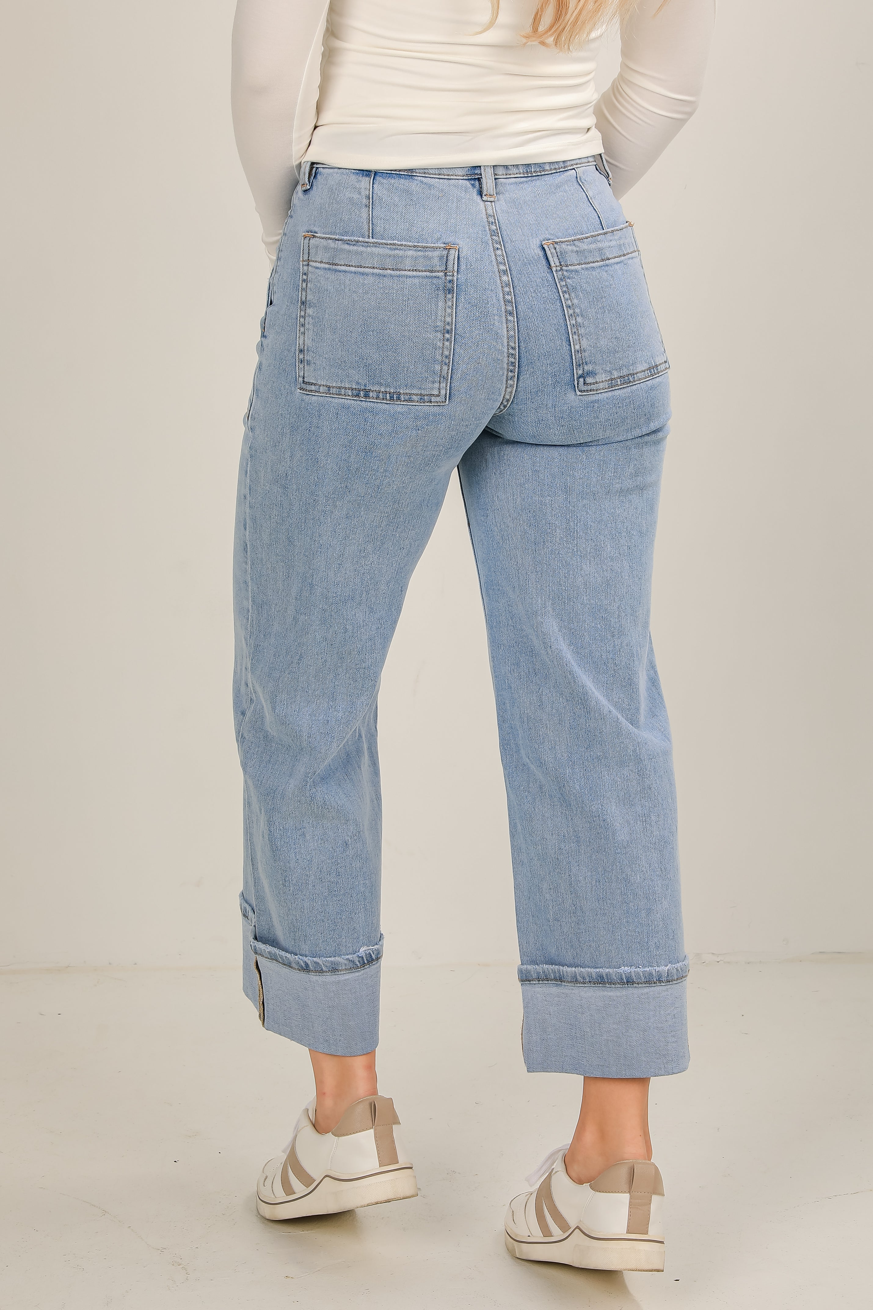 Camille Light Wash High-Rise Cuffed Wide Leg Jeans