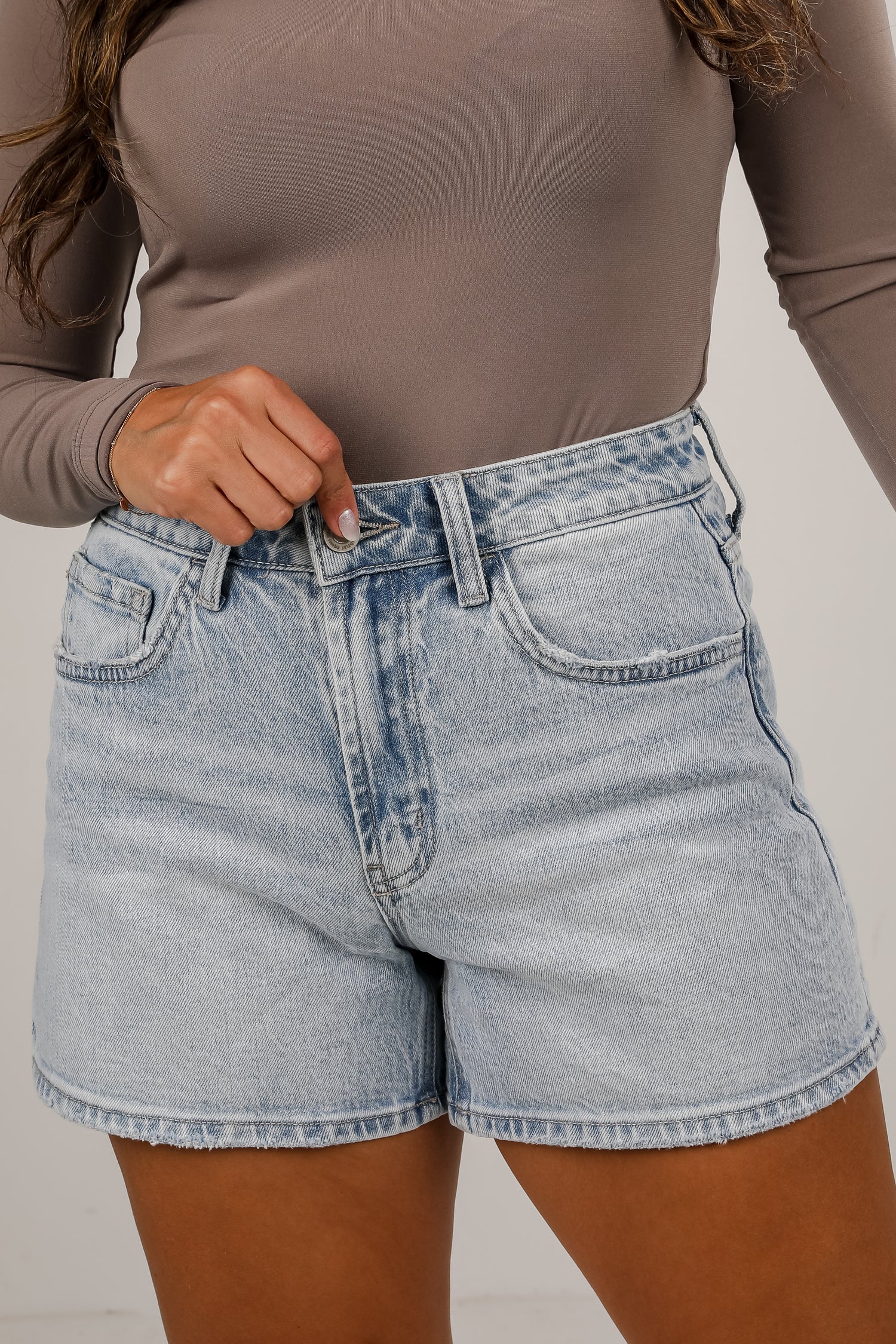 Becca Light Wash High-Rise Denim Shorts