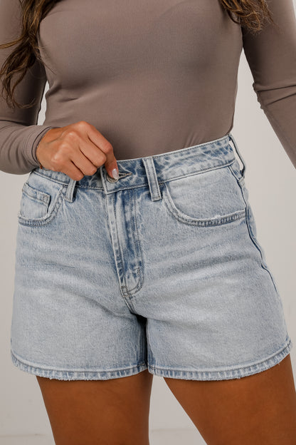 Becca Light Wash High-Rise Denim Shorts