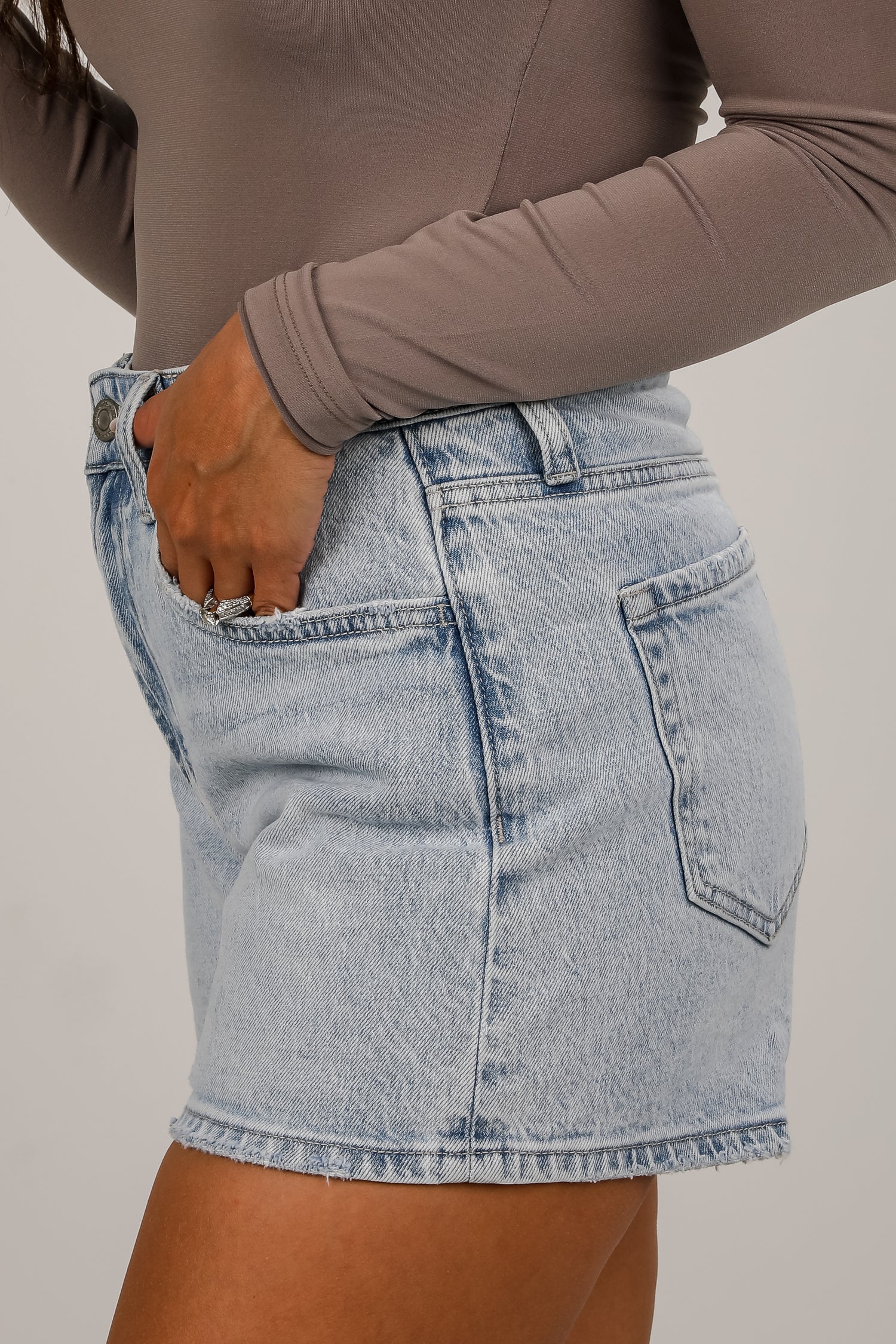 Becca Light Wash High-Rise Denim Shorts