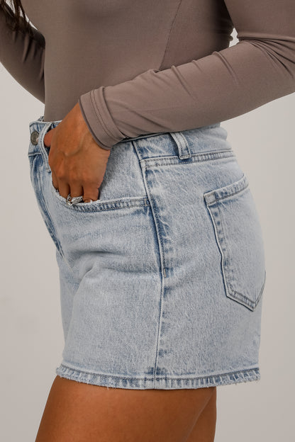 Becca Light Wash High-Rise Denim Shorts