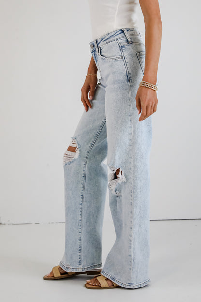 Blake Light Wash High-Rise Distressed Wide Leg Jeans