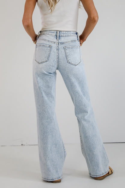 Blake Light Wash High-Rise Distressed Wide Leg Jeans