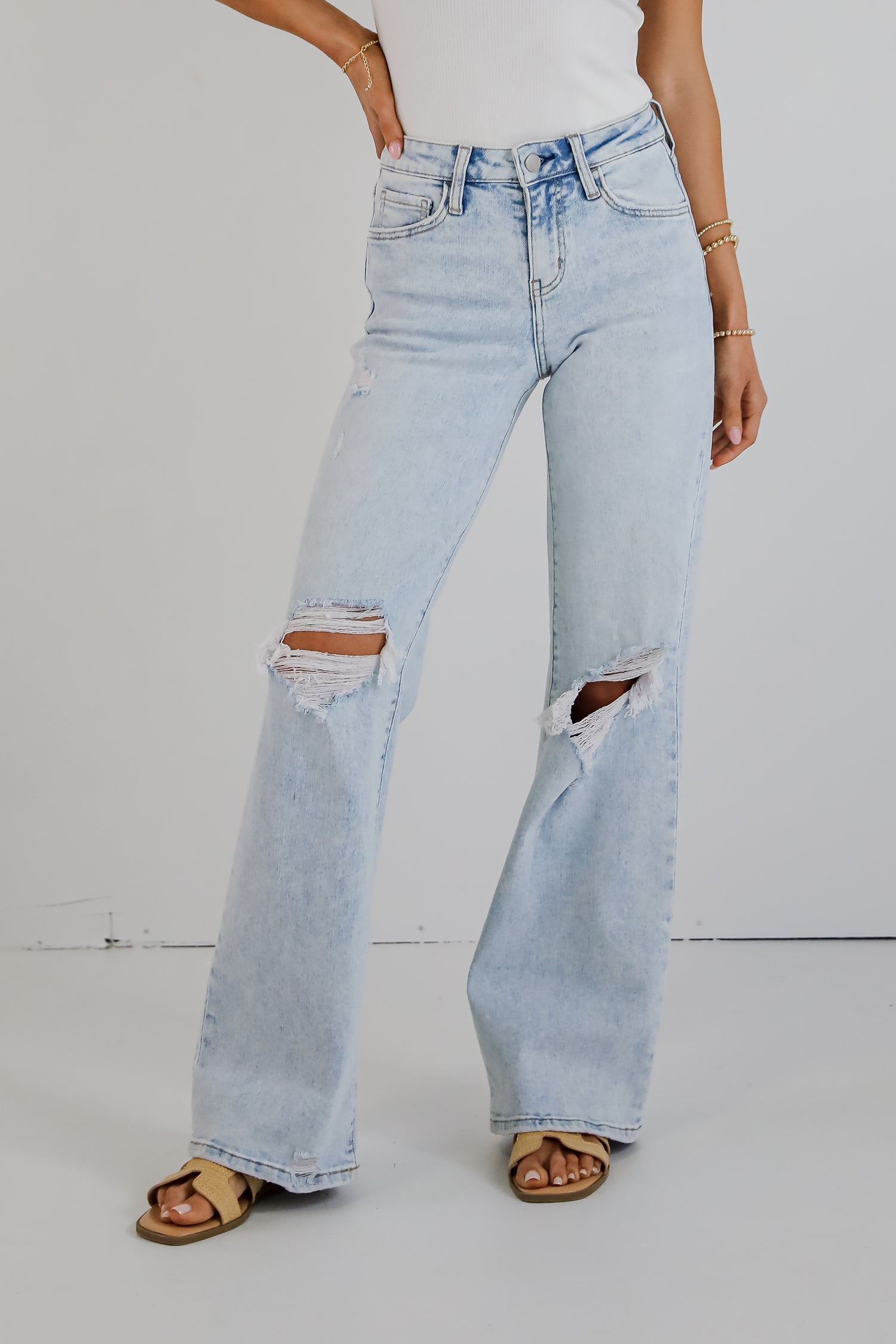 Blake Light Wash High-Rise Distressed Wide Leg Jeans