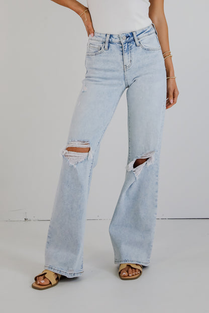Blake Light Wash High-Rise Distressed Wide Leg Jeans