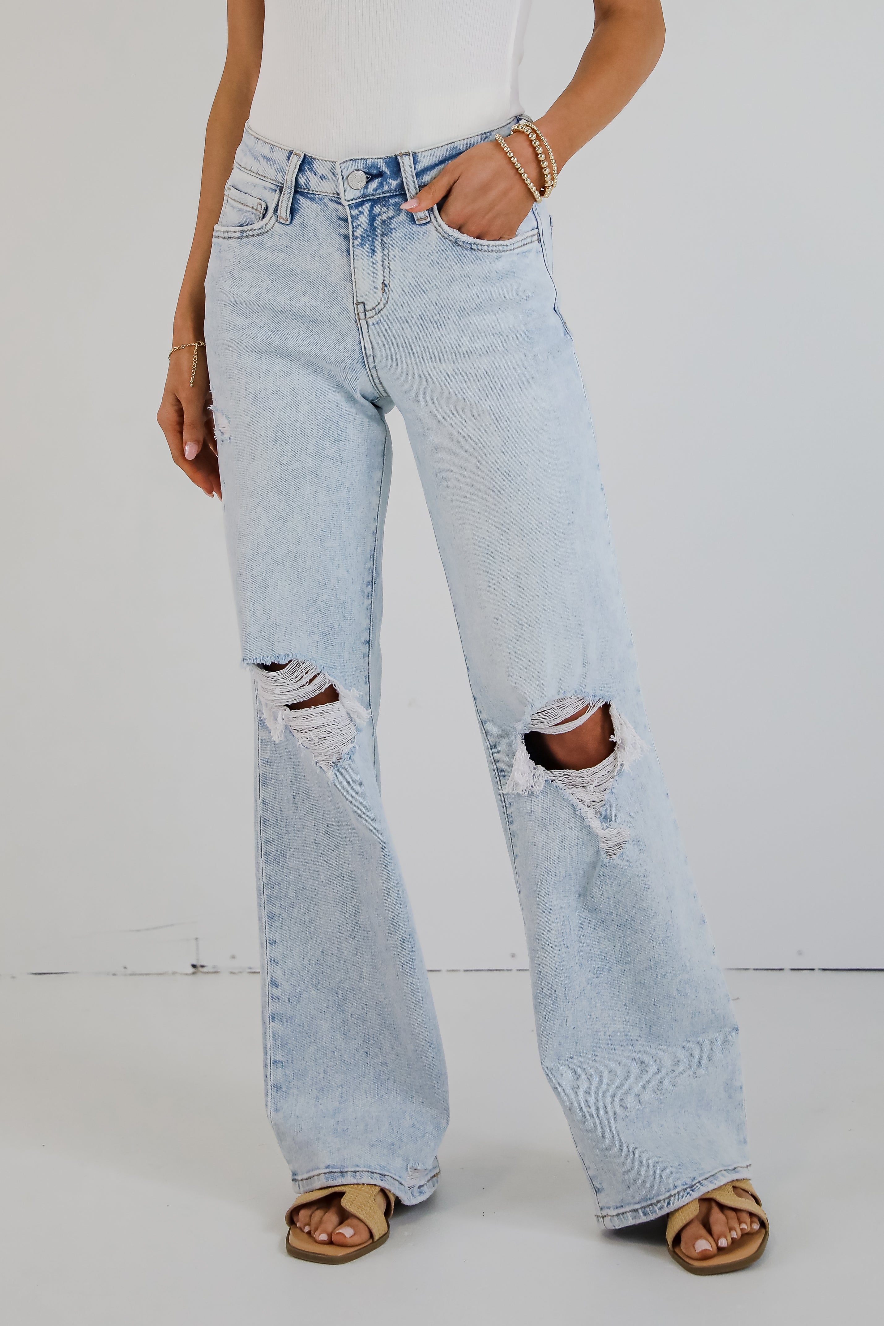 Blake Light Wash High-Rise Distressed Wide Leg Jeans