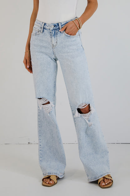 Blake Light Wash High-Rise Distressed Wide Leg Jeans