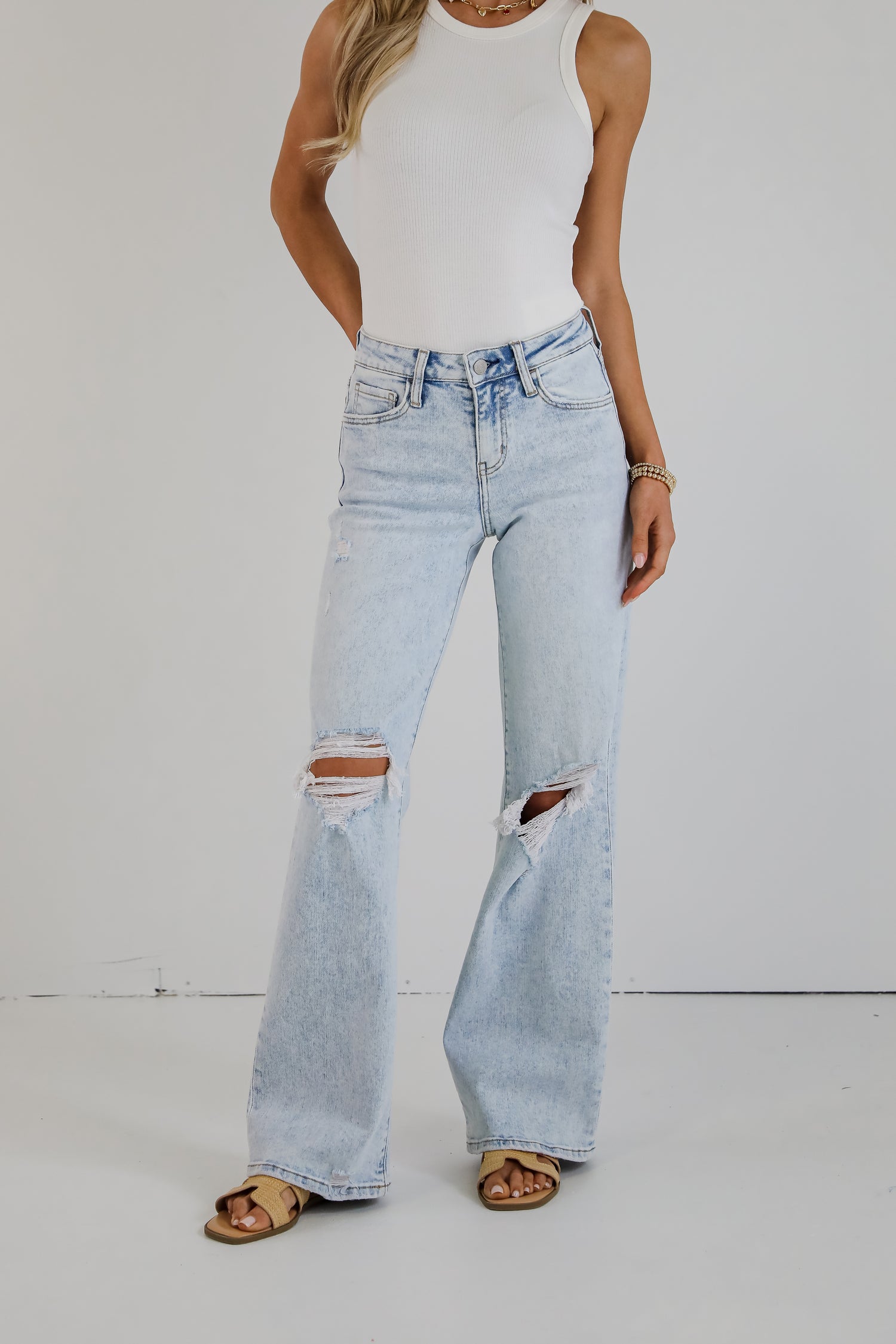 Blake Light Wash High-Rise Distressed Wide Leg Jeans