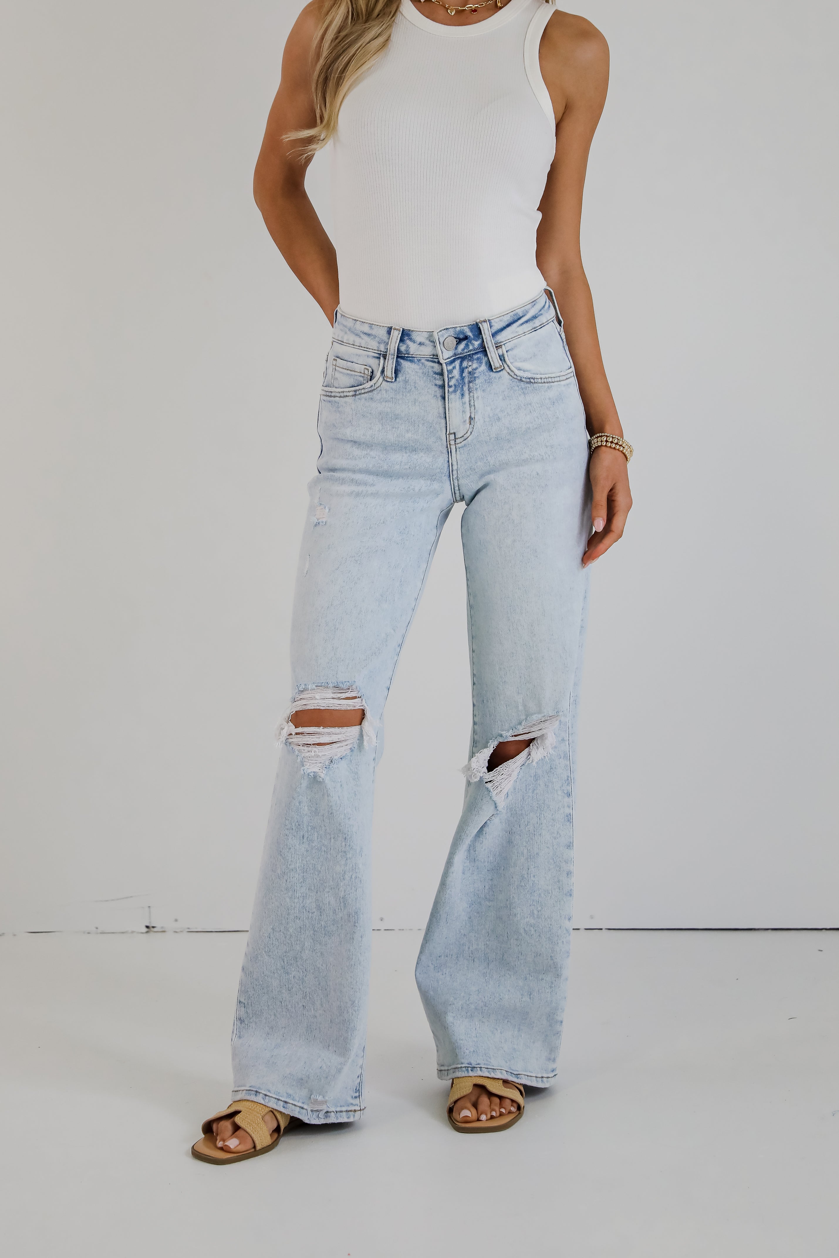 Blake Light Wash High-Rise Distressed Wide Leg Jeans