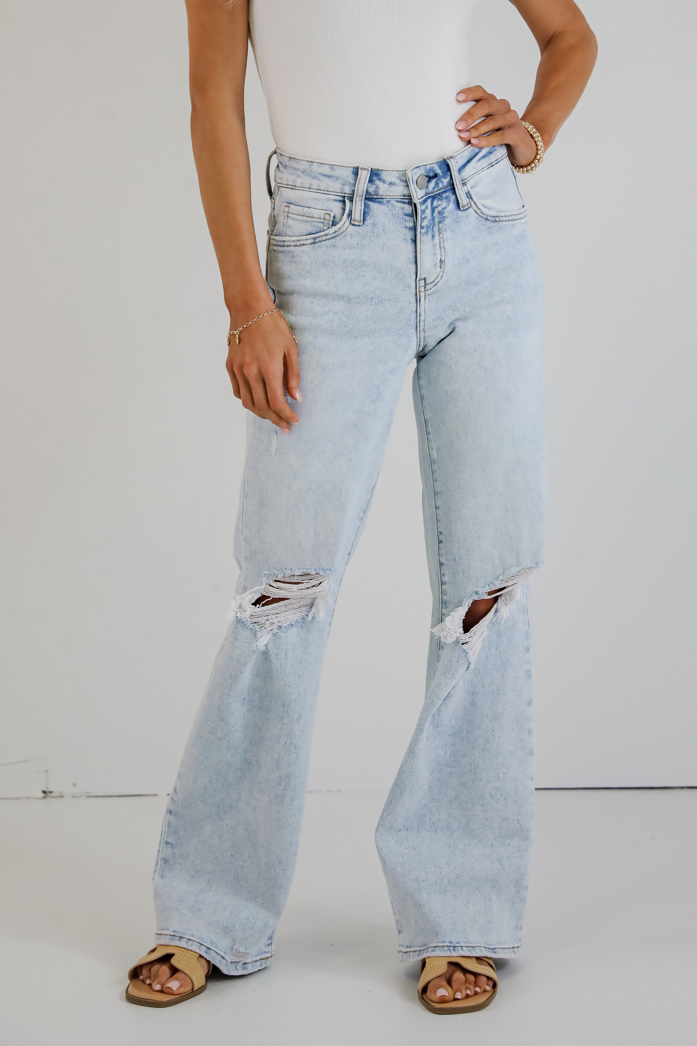 Blake Light Wash High-Rise Distressed Wide Leg Jeans