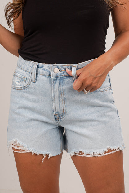 Emmy Light Wash High-Rise Distressed Denim Shorts