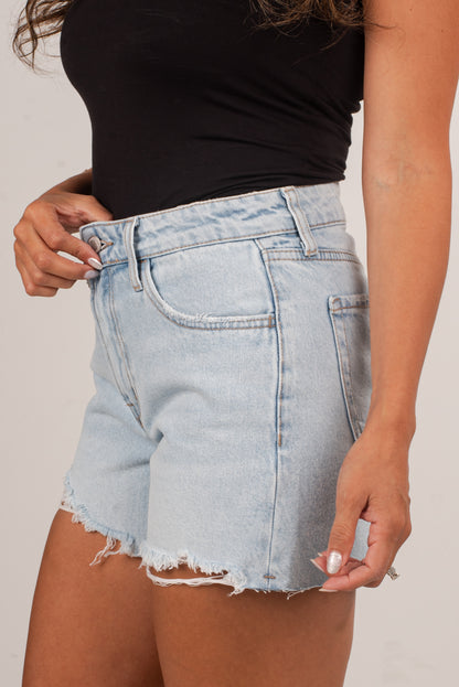 Emmy Light Wash High-Rise Distressed Denim Shorts