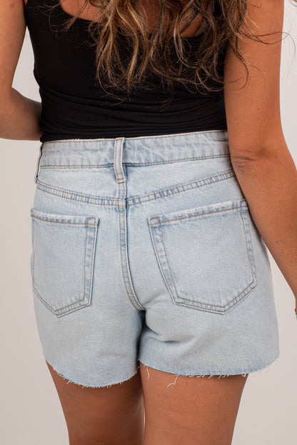 Emmy Light Wash High-Rise Distressed Denim Shorts