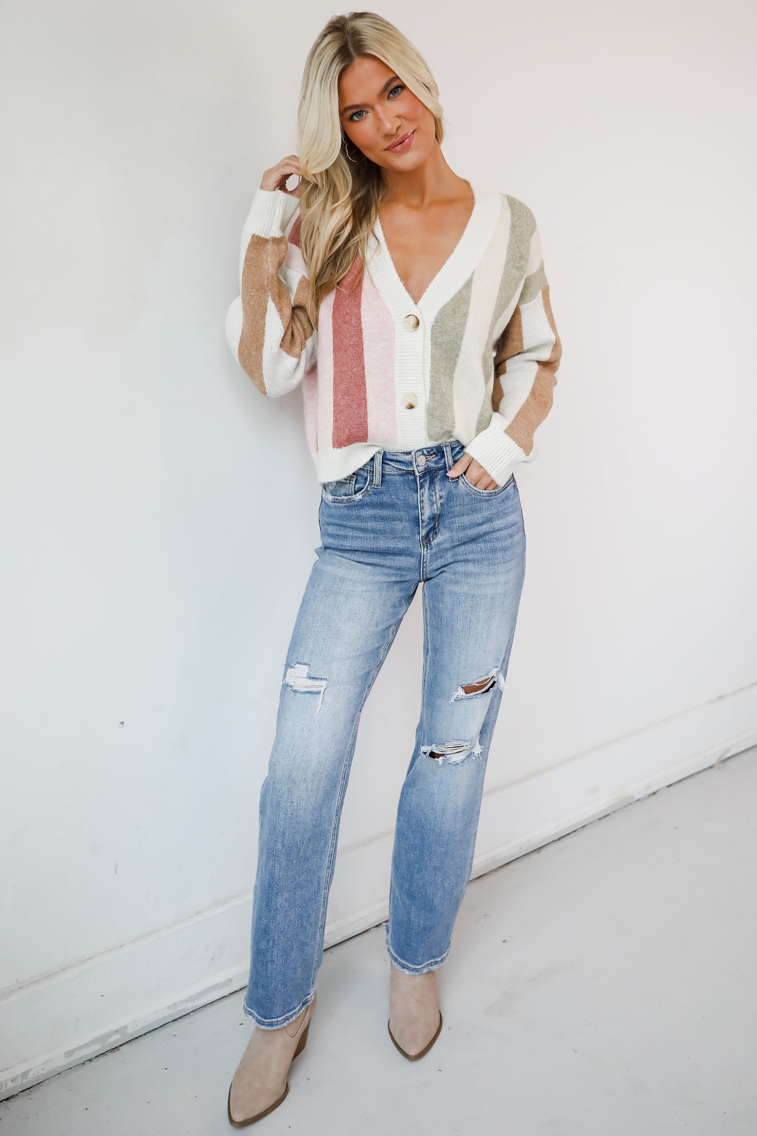 Kendall Light Wash High-Rise Distressed Dad Jeans