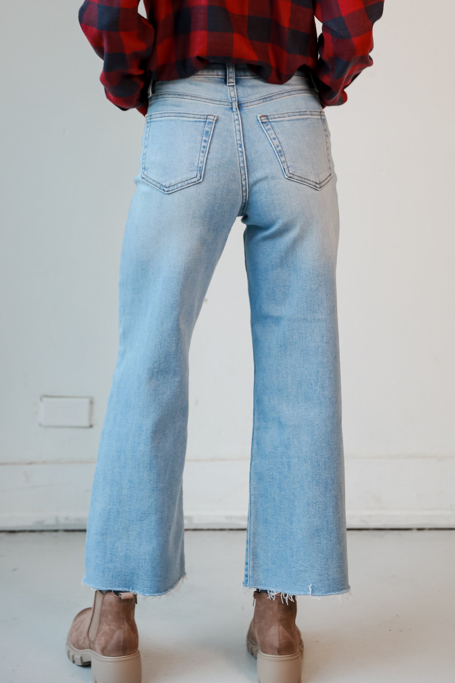 Light Wash Slim Wide Leg Jeans back view