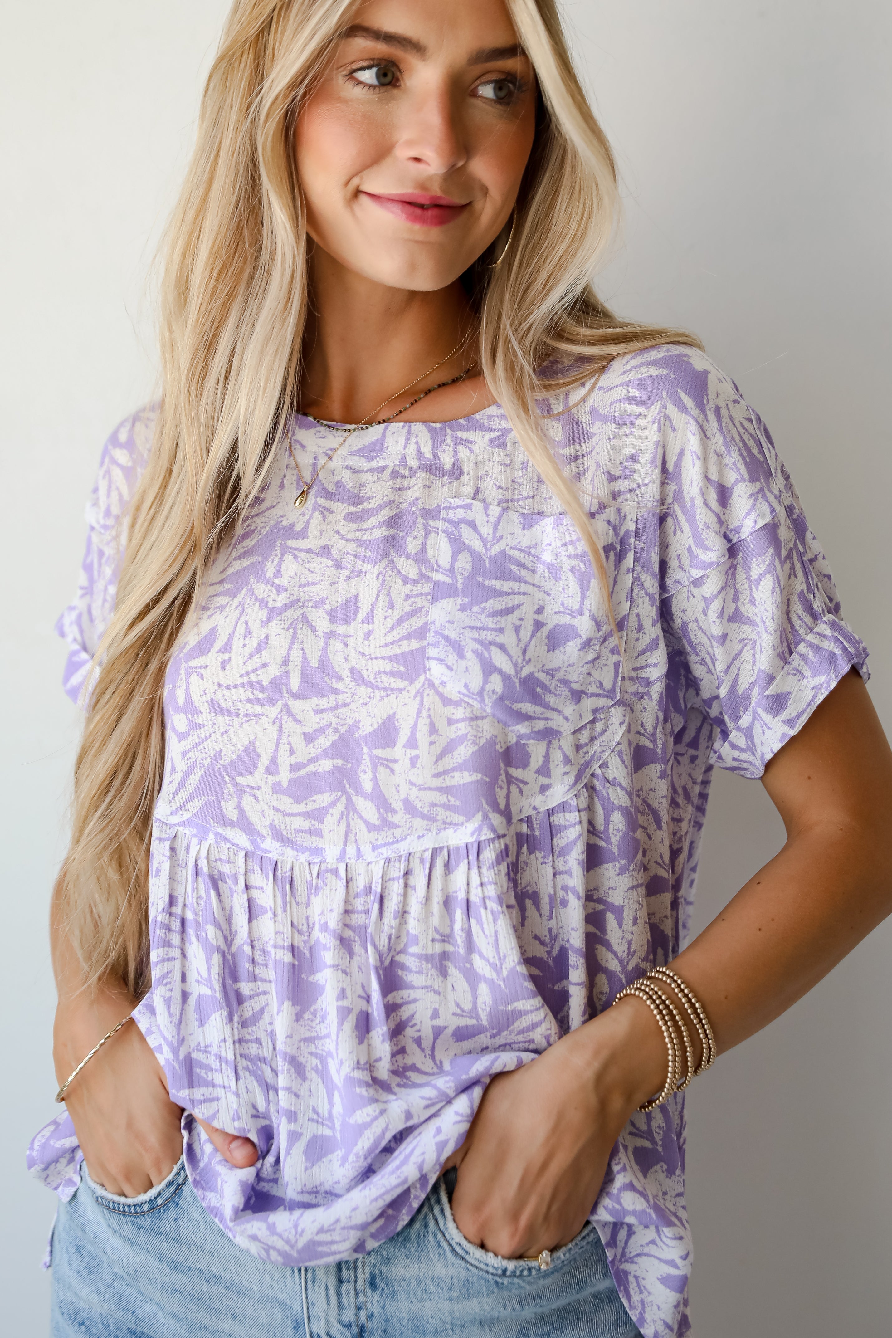 Positively Adorable Lavender Tropical Print Blouse