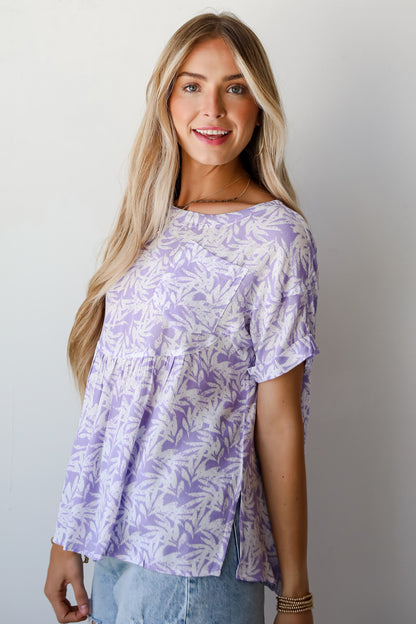 Positively Adorable Lavender Tropical Print Blouse