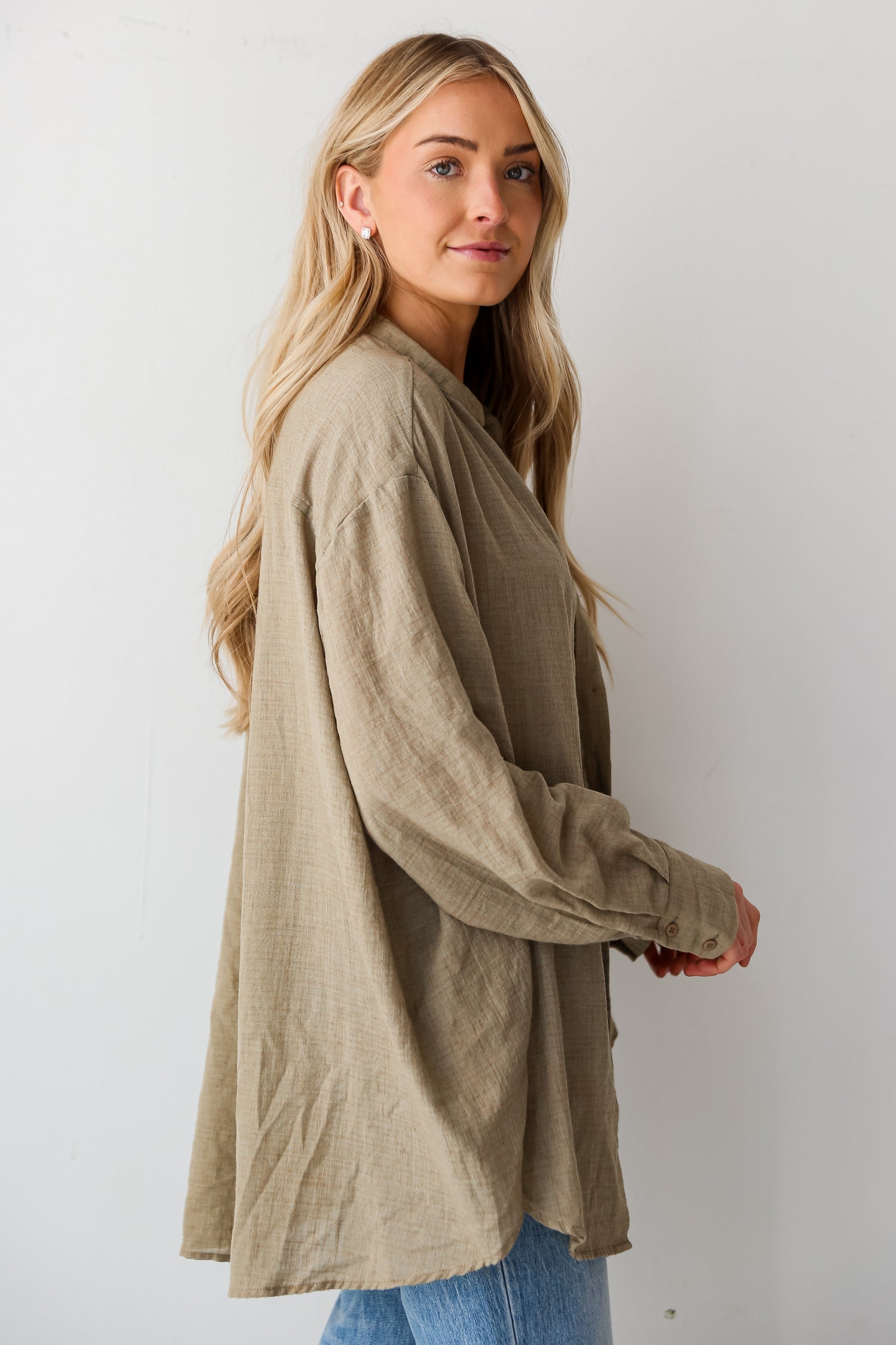 brown Oversized Button-Up Blouse for women