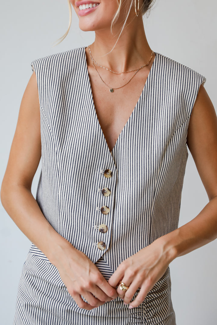 Booked And Busy Natural Striped Vest