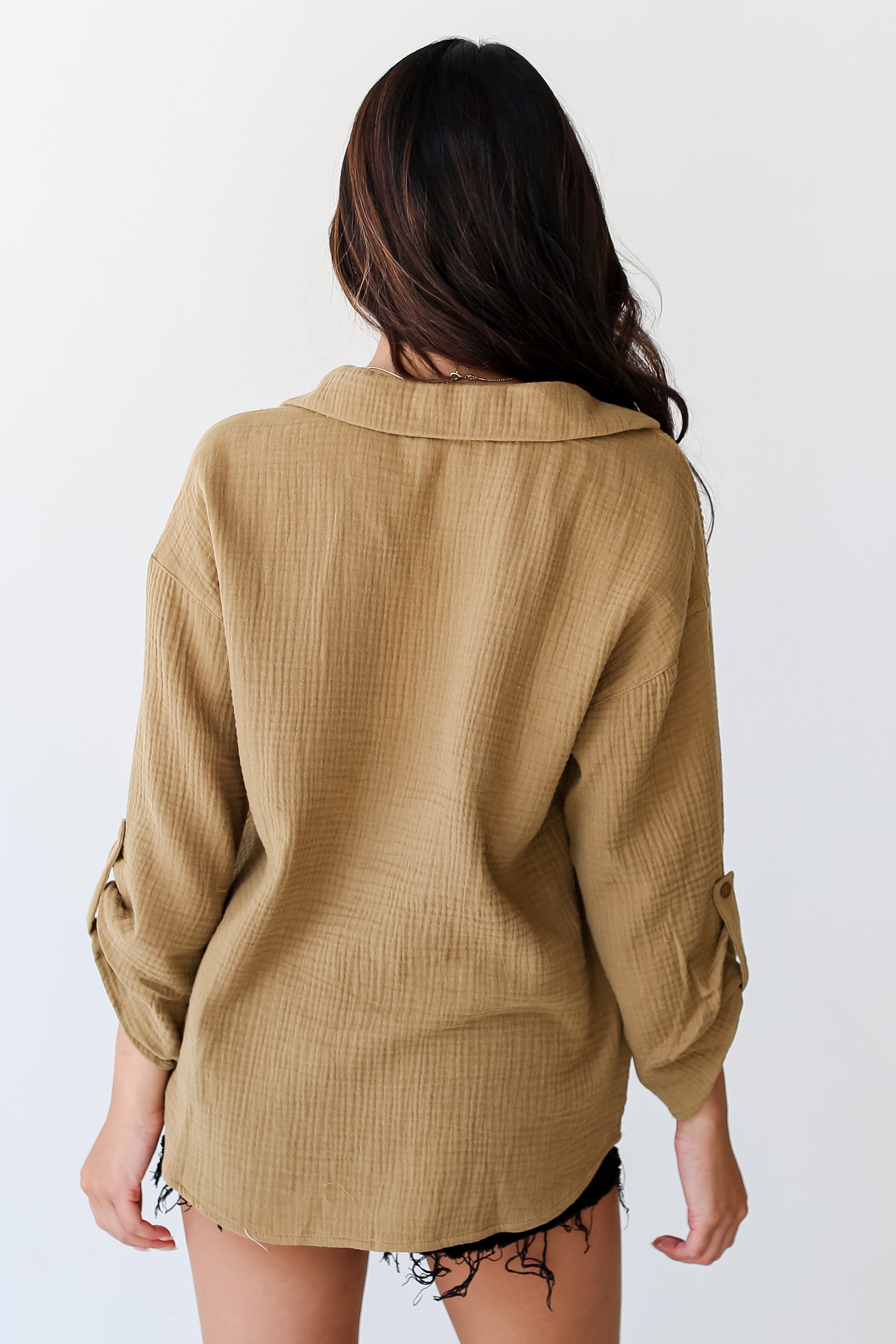 tan Linen Blouse back view