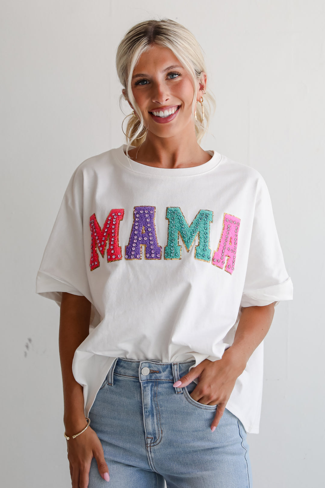 Mama Rhinestone Letter Tee