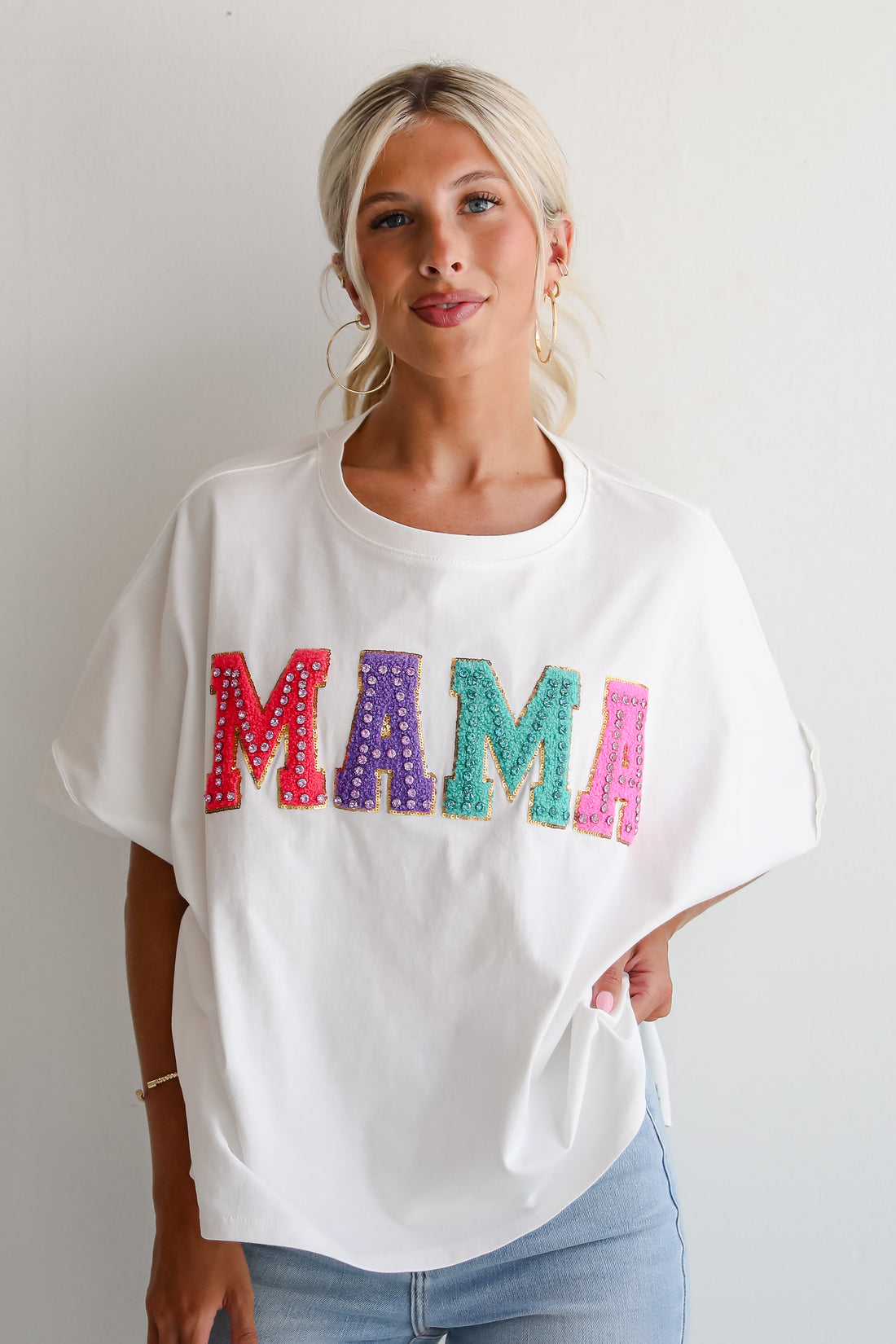 Mama Rhinestone Letter Tee