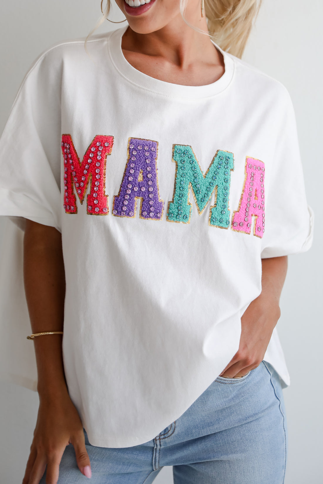 Mama Rhinestone Letter Tee