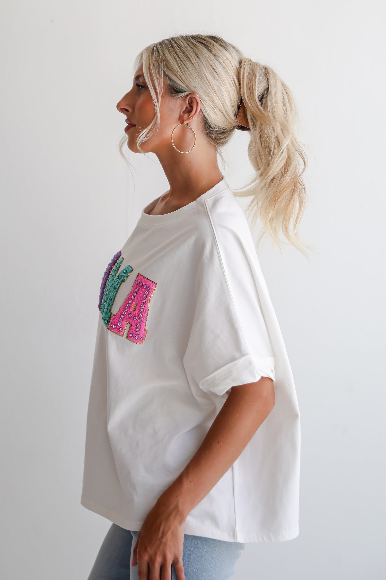 Mama Rhinestone Letter Tee