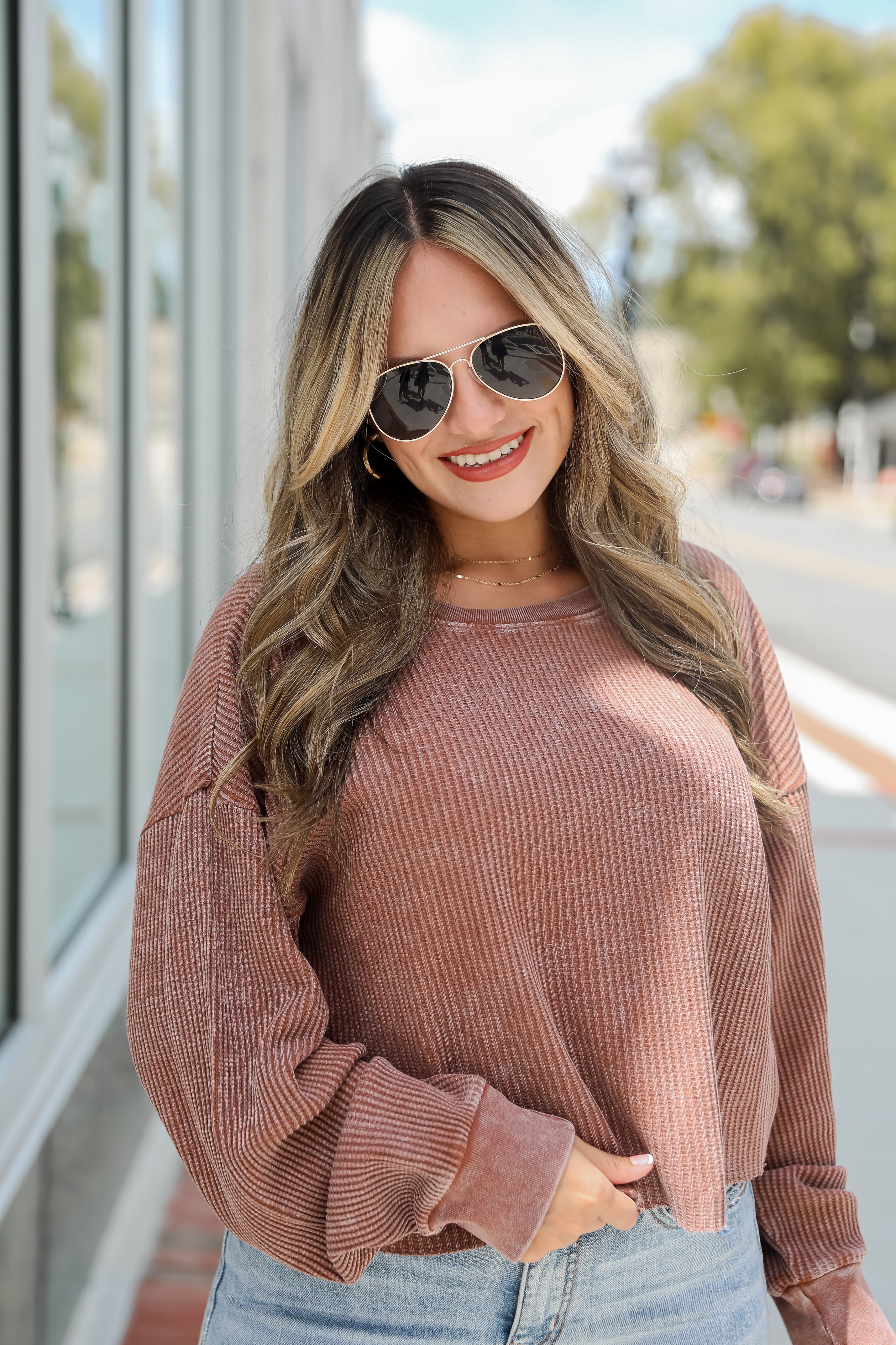 Dakota Chestnut Waffle Knit Top